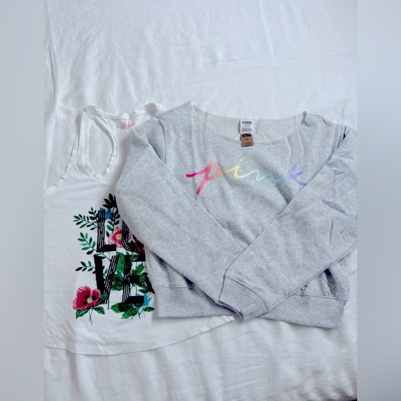 PINK Victoria's Secret Sweaters - NEW 🛍️  Victoria’s Secret VS PINK Gray Off Shoulder Sweater & Tank Top Medium M